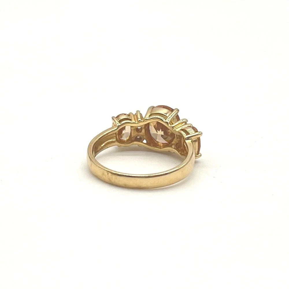 925 Gold Over Sterling Silver Three Stone Champagne Oval Cut Ring Size 10